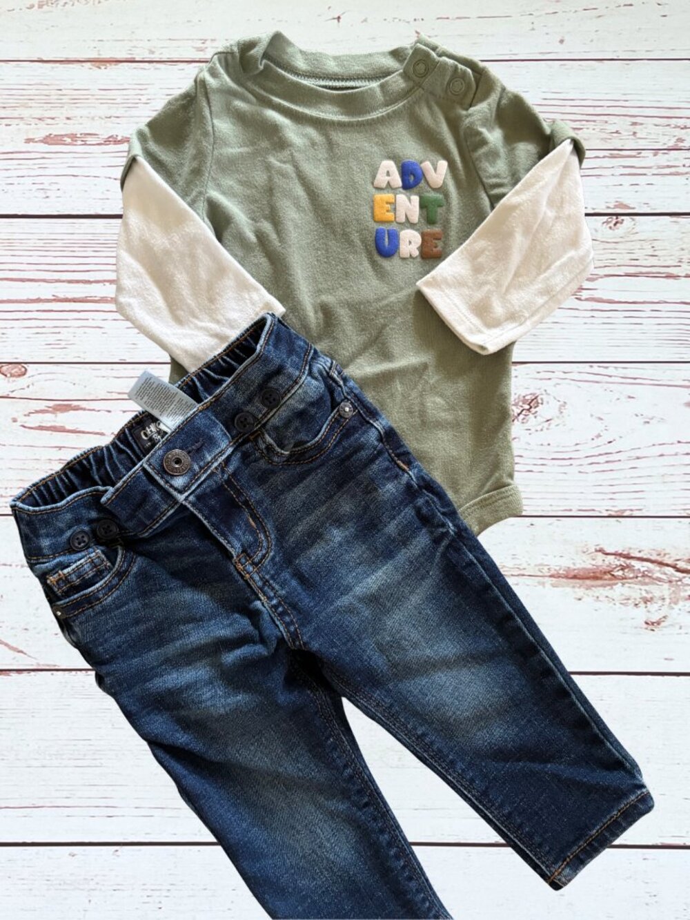 Garanimals & OshKosh Baby Boy Outfit 3-6M | Adventure Bodysuit & Jeans Set